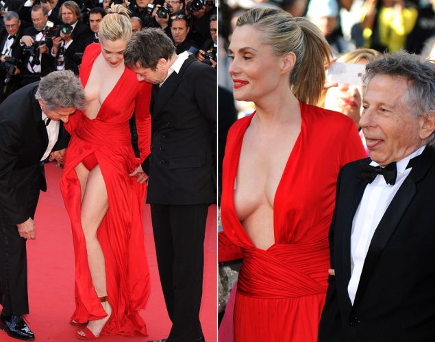 Trang phục của Emmanuelle Seigner, vợ đạo diễn nổi tiếng Roman Polanski chắc chắn là một trong những bộ trang phục thiếu thẩm mỹ nhất ở Cannes năm nay.